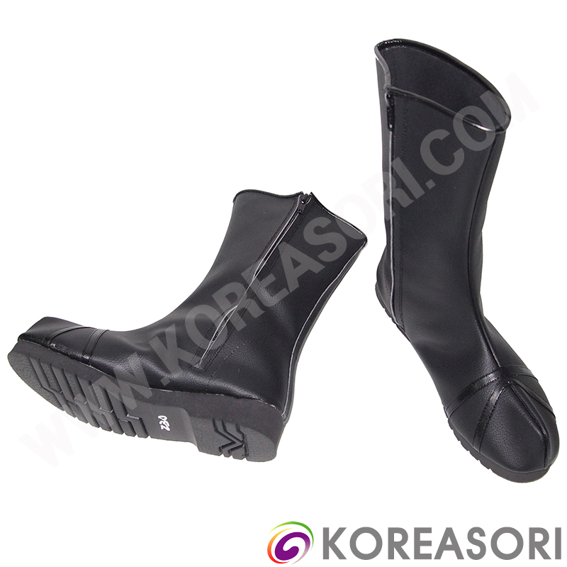 검정띠 검정색 인조가죽 중간목 지퍼형 굽있는 목화 전통신발 궁중신발 한복신발