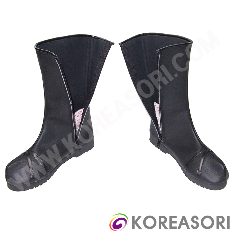 검정띠 검정색 인조가죽 중간목 지퍼형 굽있는 목화 전통신발 궁중신발 한복신발