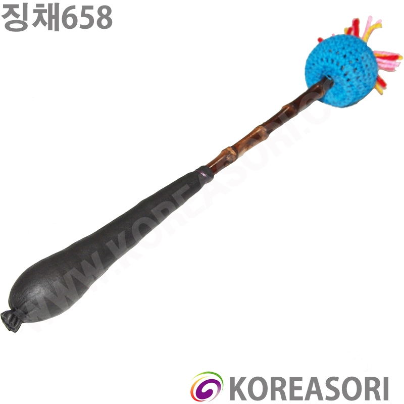 삼색 수술달린 하늘색 뜨개 중간 둥근봉 황죽뿌리 무속징채 보살징채 PRS-DJT653B